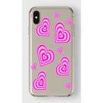 Manitoba iPhone Xs Max Uyumlu Baskılı Yumuşak Silikon Şeffaf Telefon Kılıfı, Pembe Kalp Deseni