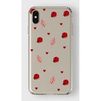 Manitoba iPhone Xs Max Uyumlu Baskılı Yumuşak Silikon Şeffaf Telefon Kılıfı, Uğur Böceği ve Kalp Deseni