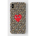 Manitoba iPhone XS Max Uyumlu Leopar Desen ve Kalp Tasarımlı Şeffaf Silikon Telefon Kılıfı, Çok Renkli