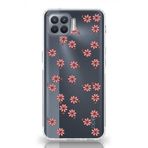 Manitoba Oppo Reno 4 Lite ile Uyumlu Baskılı Yumuşak Silikon Şeffaf Telefon Kılıfı, Pembe Çiçek Deseni
