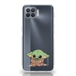 Manitoba Oppo Reno 4 Lite Uyumlu Baby Yoda Tasarımlı Baskılı Şeffaf Telefon Kılıfı, Silikon, Çok Renkli