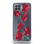 Manitoba Oppo Reno 4 Lite Uyumlu Baskılı Yumuşak Silikon Şeffaf Telefon Kılıfı, Kırmızı Çiçek Deseni