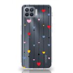 Manitoba Oppo Reno 4 Lite Uyumlu Baskılı Yumuşak Silikon Şeffaf Telefon Kılıfı, Renkli Kalpler Deseni