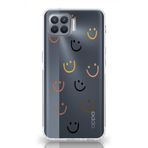 Manitoba Oppo Reno 4 Lite Uyumlu Gülen Yüzler Tasarımlı Baskılı Şeffaf Telefon Kılıfı, Çok Renkli