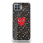 Manitoba Oppo Reno 4 Lite Uyumlu Kalp ve Leopar Desen Tasarımlı Baskılı Şeffaf Telefon Kılıfı, Çok Renkli