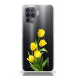 Manitoba Oppo Reno 5 Lite ile Uyumlu Baskılı Yumuşak Silikon Şeffaf Telefon Kılıfı, Sarı Çiçek Deseni