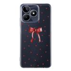 Manitoba Realme C53 ile Uyumlu Baskılı Yumuşak Silikon Şeffaf Telefon Kılıfı, Kırmızı Kalp ve Fiyonk Desen