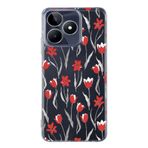 Manitoba Realme C53 Uyumlu Baskılı Yumuşak Silikon Şeffaf Telefon Kılıfı, Çiçek Desen, Kırmızı