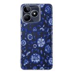 Manitoba Realme C53 Uyumlu Baskılı Yumuşak Silikon Şeffaf Telefon Kılıfı, Çiçek Deseni, Mavi