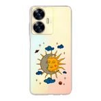 Manitoba Realme C55 Uyumlu Baskılı Yumuşak Silikon Şeffaf Telefon Kılıfı, Ay ve Güneş Deseni
