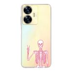 Manitoba Realme C55 Uyumlu Baskılı Yumuşak Silikon Şeffaf Telefon Kılıfı, Pembe Iskelet Deseni