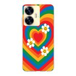 Manitoba Realme C55 Uyumlu Baskılı Yumuşak Silikon Şeffaf Telefon Kılıfı, Renkli Kalp ve Çiçek Deseni