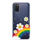 Manitoba Samsung Galaxy A02S Uyumlu Baskılı Yumuşak Silikon Şeffaf Telefon Kılıfı, Gökkuşağı ve Çiçek Deseni