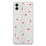 Manitoba Samsung Galaxy A04 ile Uyumlu Baskılı Yumuşak Silikon Şeffaf Telefon Kılıfı, Çilek ve Fiyonk Deseni