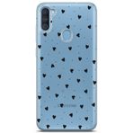 Manitoba Samsung Galaxy A11/M11 ile Uyumlu Baskılı Yumuşak Silikon Şeffaf Telefon Kılıfı, Siyah Kalp Desen