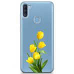 Manitoba Samsung Galaxy A11/M11 Uyumlu Baskılı Yumuşak Silikon Şeffaf Telefon Kılıfı, Sarı Çiçek Desen