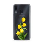 Manitoba Samsung Galaxy A20/A30 ile Uyumlu Baskılı Yumuşak Silikon Şeffaf Telefon Kılıfı, Sarı Çiçek Deseni