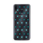 Manitoba Samsung Galaxy A20/A30 ile Uyumlu Baskılı Yumuşak Silikon Şeffaf Telefon Kılıfı, Turkuaz Kalp Deseni