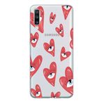 Manitoba Samsung Galaxy A20S ile Uyumlu Kalp ve Göz Tasarımlı Şeffaf Telefon Kılıfı, Çok Renkli