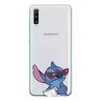 Manitoba Samsung Galaxy A20S Uyumlu Stitch Tasarımlı Şeffaf Telefon Kılıfı, Silikon, Çok Renkli