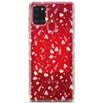 Manitoba Samsung Galaxy A21S ile Uyumlu Baskılı Yumuşak Silikon Şeffaf Telefon Kılıfı, Çiçek Desen, Kırmızı