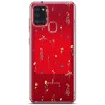 Manitoba Samsung Galaxy A21S ile Uyumlu Baskılı Yumuşak Silikon Şeffaf Telefon Kılıfı, Çiçek Deseni, Kırmızı