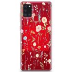 Manitoba Samsung Galaxy A21S ile Uyumlu Baskılı Yumuşak Silikon Şeffaf Telefon Kılıfı, Çiçek Deseni