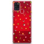 Manitoba Samsung Galaxy A21S ile Uyumlu Baskılı Yumuşak Silikon Şeffaf Telefon Kılıfı, Çiçek ve Arı Deseni, Kırmızı