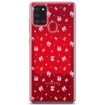 Manitoba Samsung Galaxy A21S ile Uyumlu Baskılı Yumuşak Silikon Şeffaf Telefon Kılıfı, Çiçek ve Kalp Deseni, Kırmızı