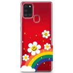 Manitoba Samsung Galaxy A21S ile Uyumlu Baskılı Yumuşak Silikon Şeffaf Telefon Kılıfı, Gökkuşağı ve Çiçek Deseni