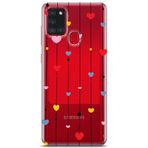 Manitoba Samsung Galaxy A21S ile Uyumlu Baskılı Yumuşak Silikon Şeffaf Telefon Kılıfı, Renkli Kalp Deseni