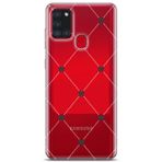 Manitoba Samsung Galaxy A21S ile Uyumlu Kurdeleler Tasarımlı Baskılı Şeffaf Telefon Kılıfı, Kırmızı