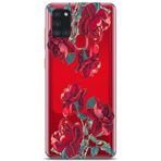 Manitoba Samsung Galaxy A21S Uyumlu Baskılı Yumuşak Silikon Şeffaf Telefon Kılıfı, Çiçek Deseni, Kırmızı