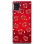 Manitoba Samsung Galaxy A21S Uyumlu Baskılı Yumuşak Silikon Şeffaf Telefon Kılıfı, Kırmızı, Dudak Deseni