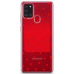 Manitoba Samsung Galaxy A21S Uyumlu Baskılı Yumuşak Silikon Şeffaf Telefon Kılıfı, Kırmızı Kalp Desen