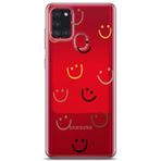Manitoba Samsung Galaxy A21S Uyumlu Gülen Yüzler Tasarımlı Şeffaf Telefon Kılıfı, Çok Renkli