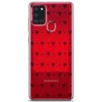 Manitoba Samsung Galaxy A21S Uyumlu Kurdele Tasarımlı Baskılı Şeffaf Telefon Kılıfı, Kırmızı