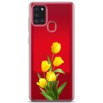 Manitoba Samsung Galaxy A21S Uyumlu Sarı Lale Tasarımlı Şeffaf Telefon Kılıfı