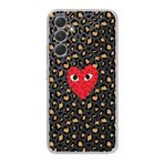 Manitoba Samsung Galaxy A25 Uyumlu Baskılı Yumuşak Silikon Şeffaf Telefon Kılıfı, Leopar Desen, Kırmızı Kalp