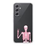 Manitoba Samsung Galaxy A25 Uyumlu Baskılı Yumuşak Silikon Şeffaf Telefon Kılıfı, Pembe Iskelet Deseni