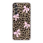 Manitoba Samsung Galaxy A25 Uyumlu Leopar ve Fiyonk Tasarımlı Baskılı Şeffaf Telefon Kılıfı