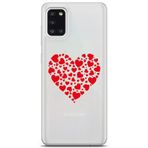Manitoba Samsung Galaxy A31 ile Uyumlu Baskılı Yumuşak Silikon Şeffaf Telefon Kılıfı, Kırmızı Kalp Deseni
