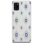 Manitoba Samsung Galaxy A31 ile Uyumlu Baskılı Yumuşak Silikon Şeffaf Telefon Kılıfı, Nazar Boncuğu Deseni