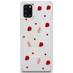 Manitoba Samsung Galaxy A31 ile Uyumlu Baskılı Yumuşak Silikon Şeffaf Telefon Kılıfı, Uğur Böceği ve Kalp Deseni