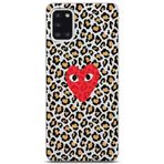 Manitoba Samsung Galaxy A31 ile Uyumlu Kalp ve Leopar Desen Baskılı Şeffaf Telefon Kılıfı, Çok Renkli
