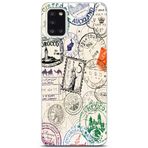 Manitoba Samsung Galaxy A31 Uyumlu Baskılı Yumuşak Silikon Şeffaf Telefon Kılıfı, Posta Pulu Deseni