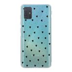 Manitoba Samsung Galaxy A51 ile Uyumlu Baskılı Yumuşak Silikon Şeffaf Telefon Kılıfı, Siyah Kalp Desen