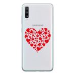 Manitoba Samsung Galaxy A70 ile Uyumlu Baskılı Yumuşak Silikon Şeffaf Telefon Kılıfı, Kırmızı Kalp Deseni