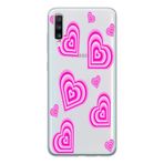Manitoba Samsung Galaxy A70 ile Uyumlu Baskılı Yumuşak Silikon Şeffaf Telefon Kılıfı, Pembe Kalp Deseni