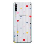Manitoba Samsung Galaxy A70 ile Uyumlu Baskılı Yumuşak Silikon Şeffaf Telefon Kılıfı, Renkli Kalpler Deseni